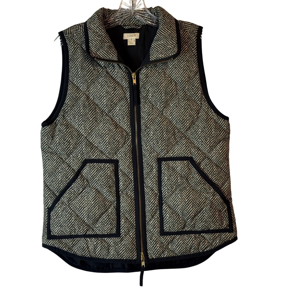 J. Crew Quilted‎ Herringbone Puffer Down Feather Vest Size S Full Zip Pockets